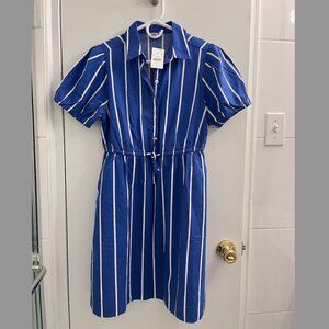 NWT Jcrew Blue Striped Tie-Waist Shirt Dress with Pockets